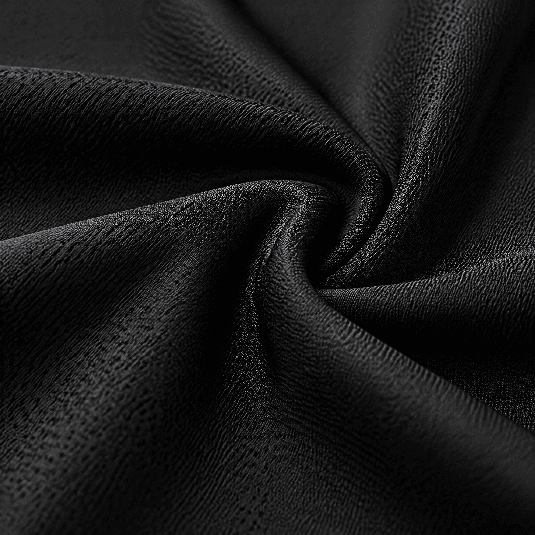 Supplied concept macro illustration of a dense black knit surface and soft fabric folds