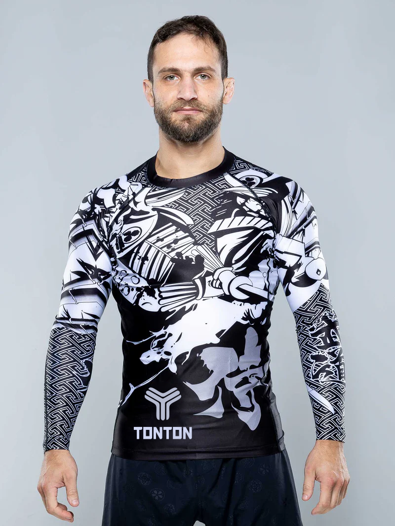 Samurai black white long sleeve rash guard