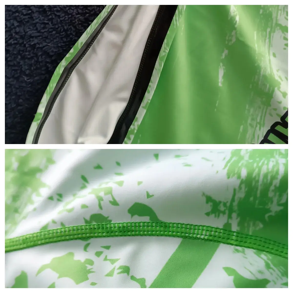 Sublimated Rash Guard fabric and stretch seam construction detail